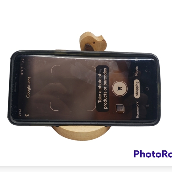 Carved Wooden Dog Cellphone Holder Upright and Lengthwise - Picture 5 of 6